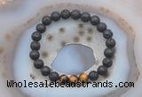 CGB6400 8mm round black lava & yellow tiger eye beaded bracelets