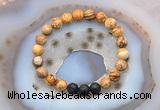 CGB6406 8mm round picture jasper & black lava beaded bracelets