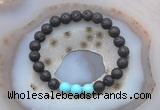 CGB6407 8mm round black lava & blue howlite beaded bracelets