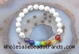 CGB6426 8mm round white howlite 7 chakra beads bracelet wholesale