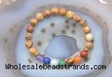 CGB6432 8mm round picture jasper 7 chakra beads bracelet wholesale