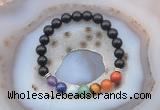 CGB6436 8mm round black obsidian 7 chakra beads bracelet wholesale