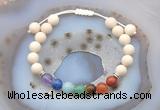 CGB6446 8mm round matte white fossil jasper 7 chakra beads adjustable bracelets