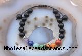 CGB6451 8mm round black obsidian 7 chakra beads adjustable bracelets