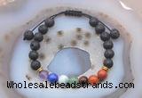 CGB6452 8mm round black lava 7 chakra beads adjustable bracelets