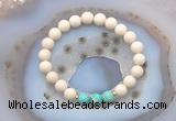 CGB6467 8mm round matte white fossil jasper & sea sediment jasper beaded bracelets