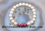 CGB6475 8mm round matte white fossil jasper & red tiger eye beaded bracelets