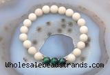 CGB6476 8mm round matte white fossil jasper & green tiger eye beaded bracelets