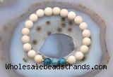 CGB6487 8mm round matte white fossil jasper & apatite beaded bracelets