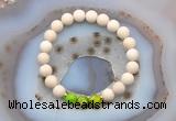 CGB6488 8mm round matte white fossil jasper & green sea sediment jasper beaded bracelets