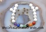 CGB6503 8mm round white howlite 7 chakra beads adjustable bracelets