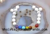 CGB6504 8mm round white howlite 7 chakra beads adjustable bracelets