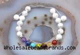 CGB6505 8mm round white howlite 7 chakra beads adjustable bracelets