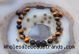 CGB6581 8mm round yellow tiger eye & black lava adjustable bracelets