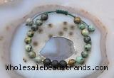 CGB6590 8mm round African turquoise & black lava adjustable bracelets