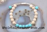 CGB6605 8mm round white fossil jasper & blue howlite adjustable bracelets