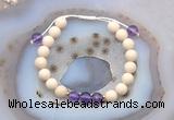 CGB6608 8mm round white fossil jasper & light amethyst adjustable bracelets