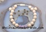 CGB6610 8mm round white fossil jasper & lavender amethyst adjustable bracelets