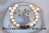 CGB6611 8mm round white fossil jasper & smoky quartz adjustable bracelets