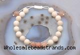 CGB6615 8mm round white fossil jasper & moonstone adjustable bracelets