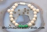 CGB6622 8mm round white fossil jasper & green agate adjustable bracelets