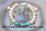 CGB6624 8mm round white fossil jasper & blue sea sediment jasper adjustable bracelets