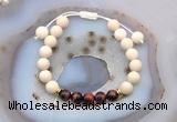 CGB6630 8mm round white fossil jasper & red tiger eye adjustable bracelets