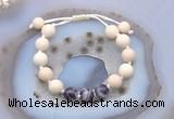 CGB6648 10mm round white fossil jasper & dogtooth amethyst adjustable bracelets