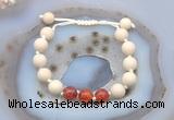 CGB6656 10mm round white fossil jasper & fire agate adjustable bracelets