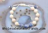 CGB6659 10mm round white fossil jasper & blue spot stone adjustable bracelets