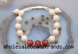 CGB6668 10mm round white fossil jasper & red banded agate adjustable bracelets