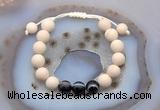 CGB6669 10mm round white fossil jasper & black banded agate adjustable bracelets