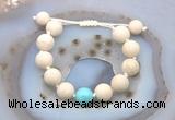 CGB6703 12mm round white fossil jasper & blue howlite adjustable bracelets