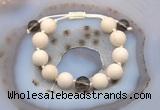 CGB6708 12mm round white fossil jasper & smoky quartz adjustable bracelets