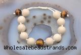 CGB6709 12mm round white fossil jasper & yellow tiger eye adjustable bracelets