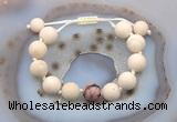 CGB6711 12mm round white fossil jasper & rhodonite adjustable bracelets