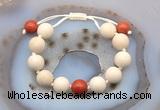 CGB6712 12mm round white fossil jasper & red jasper adjustable bracelets