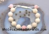 CGB6721 12mm round white fossil jasper & pink opal adjustable bracelets