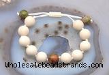 CGB6725 12mm round white fossil jasper & unakite adjustable bracelets