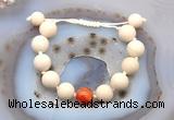 CGB6730 12mm round white fossil jasper & fire agate adjustable bracelets