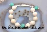 CGB6731 12mm round white fossil jasper & peafowl agate adjustable bracelets