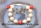 CGB6732 12mm round white fossil jasper & red banded agate adjustable bracelets