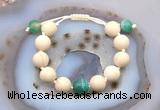 CGB6734 12mm round white fossil jasper & green banded agate adjustable bracelets