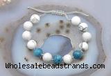 CGB6748 Hand-knotted 10mm round white howlite & apatite adjustable bracelets