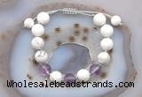 CGB6760 10mm round white howlite & amethyst adjustable bracelets