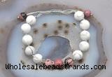 CGB6770 10mm round white howlite & rhodonite adjustable bracelets