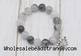 CGB6803 10mm, 12mm black rutilated quartz beaded bracelet with alloy pendant