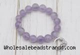 CGB6806 10mm, 12mm lavender amethyst beaded bracelet with alloy pendant