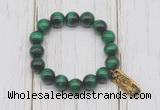 CGB6828 10mm, 12mm green tiger eye beaded bracelet with alloy pendant