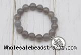 CGB6846 10mm, 12mm grey agate beaded bracelet with alloy pendant